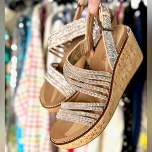 NIB Elegant Silver Wedge Sandals